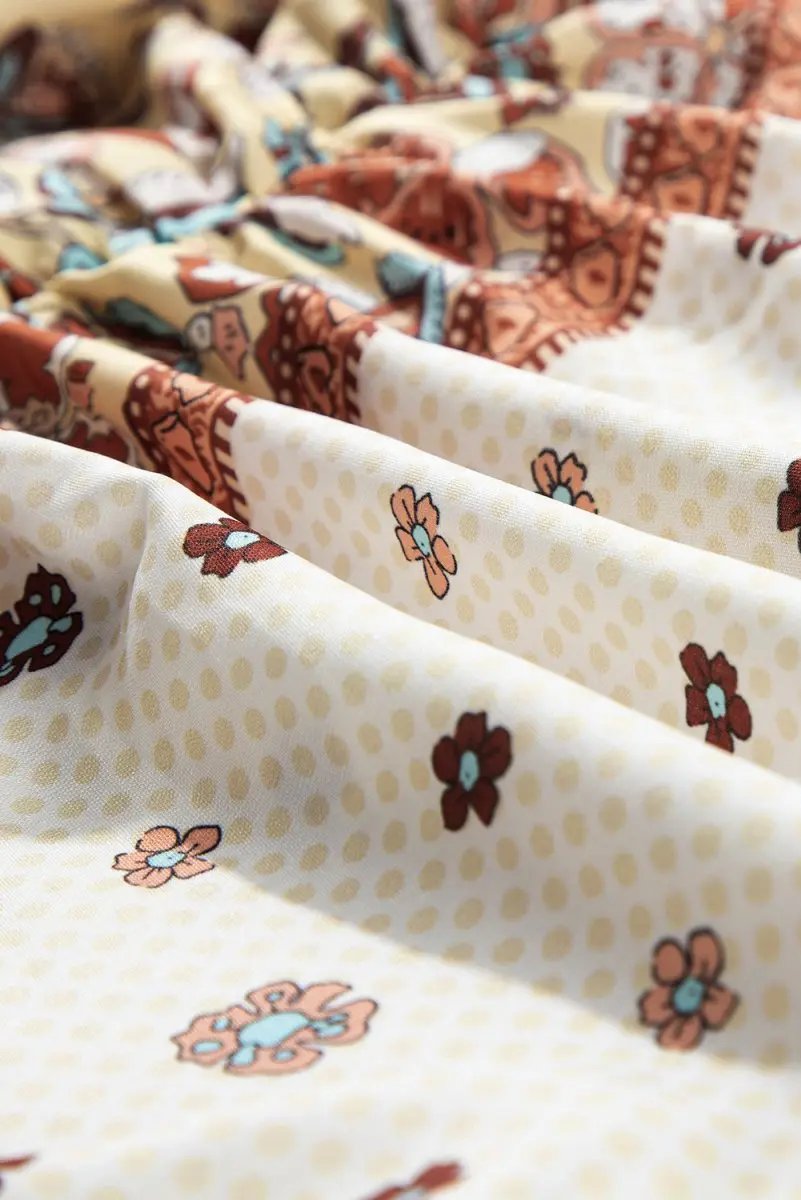 Yellow Printed Floral Bell Sleeve V Neck Wrapped Blouse - Love Salve